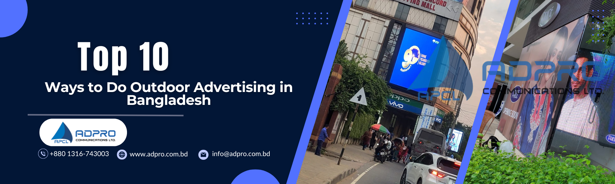 Innovative outdoor advertising methods in Bangladesh showcasing various mediums.

